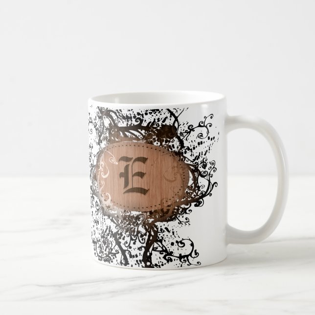 Caneca De Café Vintage Retro Patterno Monograma E (Direita)
