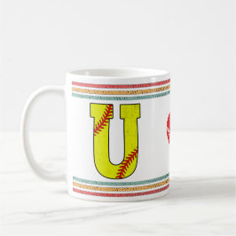 Caneca De Café Vintage Retro Softball Letter U Typography