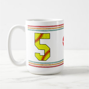 Caneca De Café Vintage Retro Softbol Número 5 Desgastado
