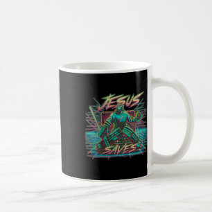 Caneca De Café Vintage Retro Vaporwave Jesus Salva Hóquei no Gelo