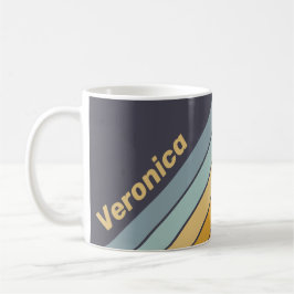 Caneca De Café Vintage Retrograde Rainbow Stripes with Name