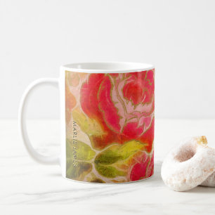 Caneca De Café Vintage Rosa Floral Feminine Watercolor Com Nome