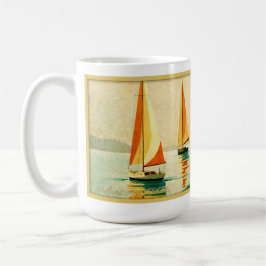 Caneca De Café Vintage Sailboats at Sunset Coastal Art