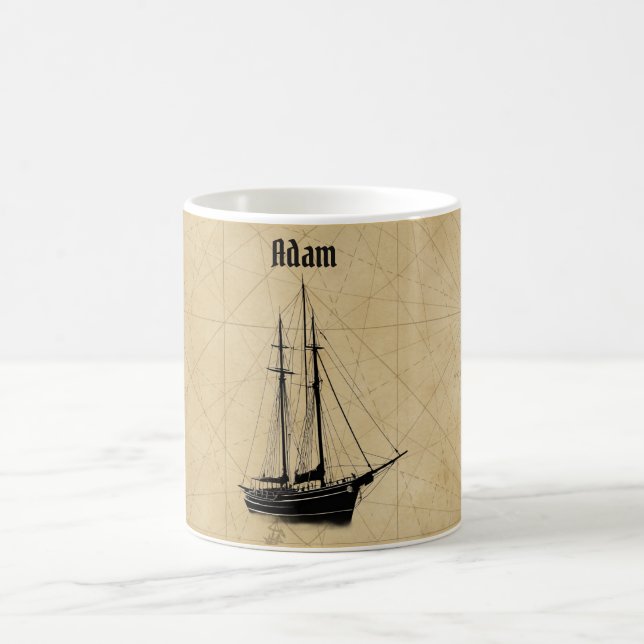 Caneca De Café Vintage Sailing Ship and Map (Centro)