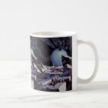 Caneca De Café Vintage Science Fiction, Aliens sobre Lua no Espaç<br><div class="desc">Design de ficção científica com ilustração vítrea apresentando astronautas alienígenas pousando na lua e olhando para um grande planeta azul,  a Terra.</div>