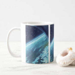 Caneca De Café Vintage Science Fiction, Earth at Night with Stars