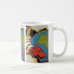 Caneca De Café Vintage Science Fiction, Sci Fi Rocket over Earth<br><div class="desc">Imagem de ficção científica com uma espaçonave vermelha brilhante está orbitando a Terra. Design de quadrinhos retrô clássico do 50.</div>