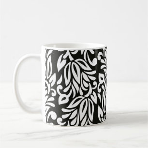 Caneca De Café Vintage sem costura, preto e branco, floral