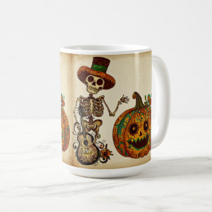 Caneca De Café Vintage Skeleton/Pumpkin Day of the Dead (Dia de P