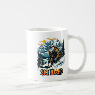 Caneca De Café Vintage Skiing Eagle Design, Ski Idaho