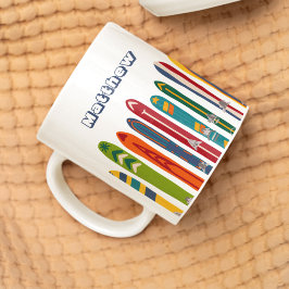 Caneca De Café Vintage Skis Personalized Two Sided