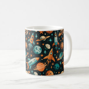 Caneca De Café Vintage Spacecraft Rocket ships Pattern - Cosmos(2