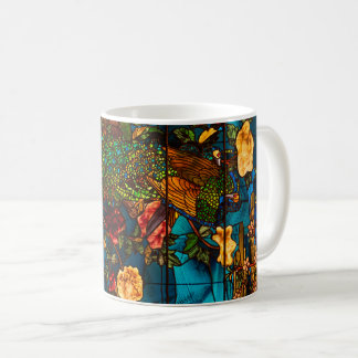 Caneca De Café Vintage Stained Glass with Peacocks and Flowers