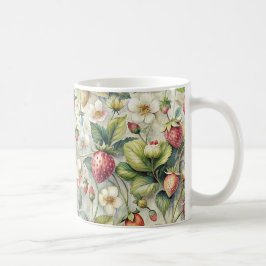 Caneca De Café Vintage Strawberry Garden Botânica Watercolor