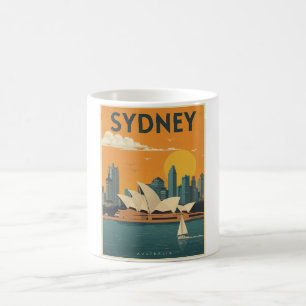 Caneca De Café Vintage Sydney Austrália Viagem Retro Sunset Art