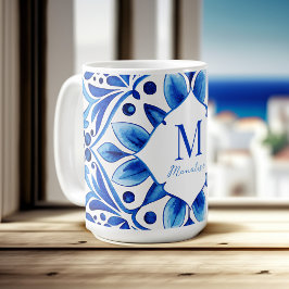 Caneca De Café Vintage Talavera Azulejo azulejos azuis monogramas
