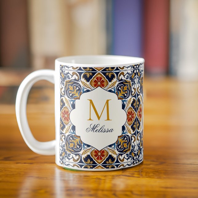 Caneca De Café Vintage Talavera bridesmaids presentes mongramados (Vintage Talavera azulejo tiles personalized bridesmaids gifts mongrammed Coffee Mug gifts for her)