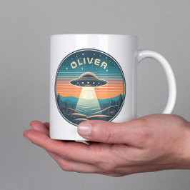 Caneca De Café Vintage UFO em Sunset Personalizado
