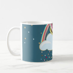 Caneca De Café Vintage Unicorn: Ilustração de Nuvens do Arco-Íris