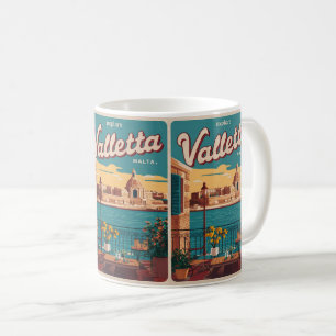 Caneca De Café Vintage Valletta, lembranças e presentes de viagem