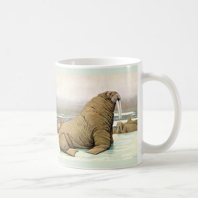 Caneca De Café Vintage Walrus em Iceberg no Ártico, Animais Selva (Direita)