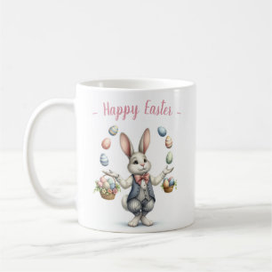 Caneca De Café Vintage Watercolor Bunny Fazendo Malabarismo Com O