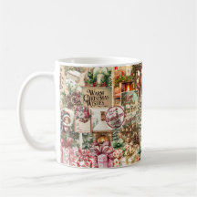 Vintage Watercolor Colagem de Natal Festiva