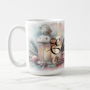 Caneca De Café Vintage Watercolor Lanterna e ornamentos de Natal