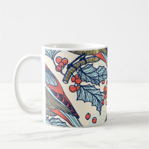 Caneca De Café Vintage Waxwings Holly Natal Padrão