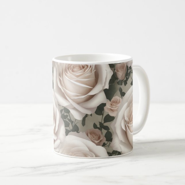 Caneca De Café Vintage White Roses (Frente Esquerda)