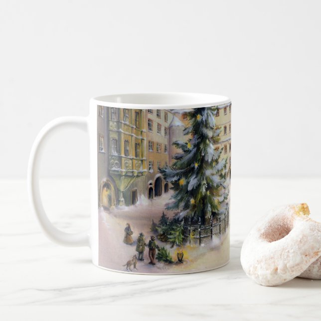 Caneca De Café Vintage Winter Town Christmas (Com Donut)