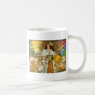 Caneca De Café Vintage Woman Ouro Sun: Leo Zodiac Collage Art