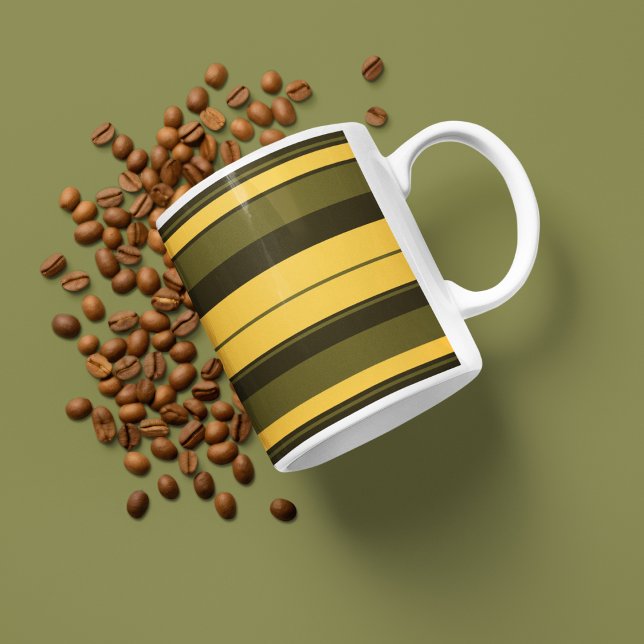 Caneca De Café Vintage Yellow and Green Stripes (Mugs and cups)