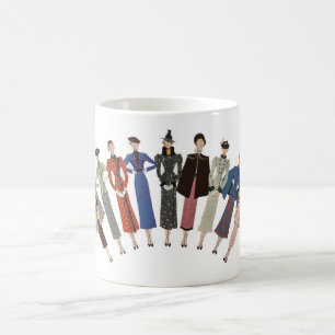 CANECA DE CAFÉ VINTAGEM DE ILUSTRAÇÃO DE MODA C.1930S! VELHO! QUA