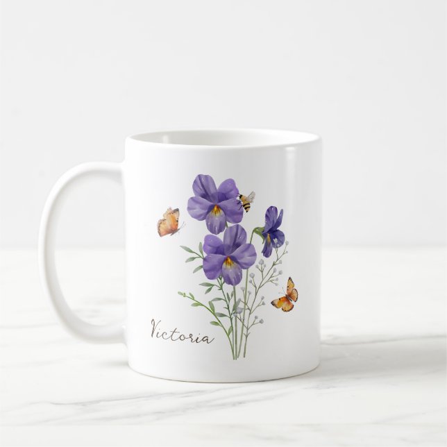 Caneca De Café Violet Birth Month Flower (Esquerda)