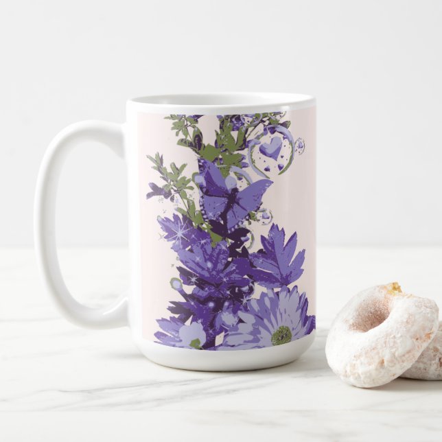 Caneca De Café Violet Florals (Com Donut)