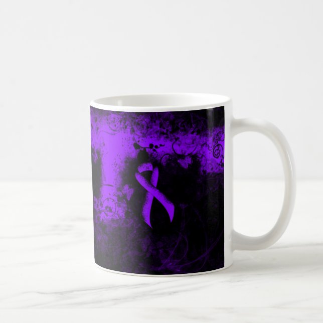 Caneca De Café Violet Ribbon Grunge Heart, Linfoma de Hodgkin (Direita)