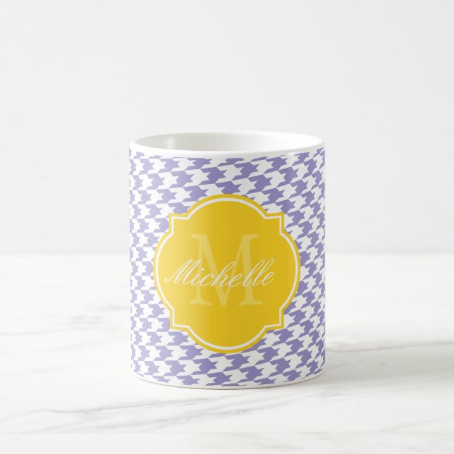 Caneca De Café Violet Tulip Houndstooth Monograma (Centro)