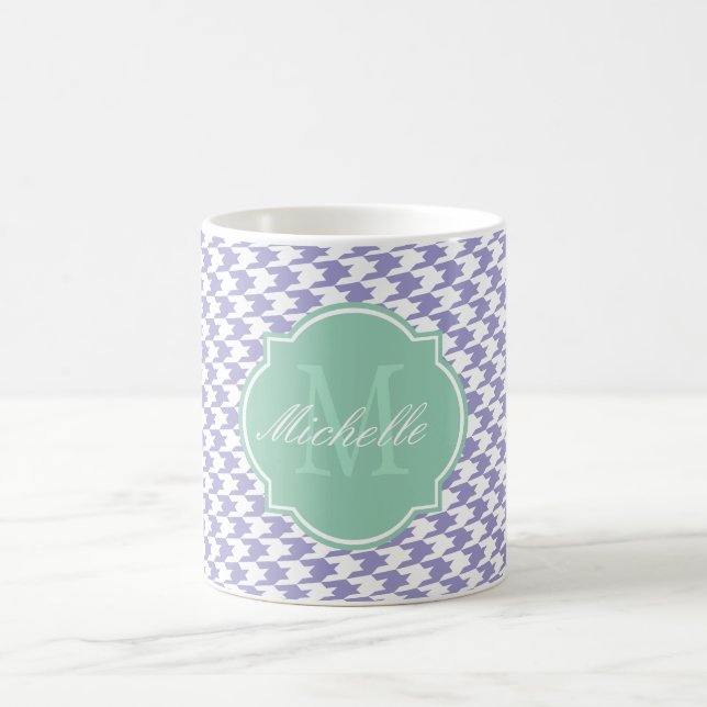 Caneca De Café Violet Tulip Houndstooth Monograma (Centro)