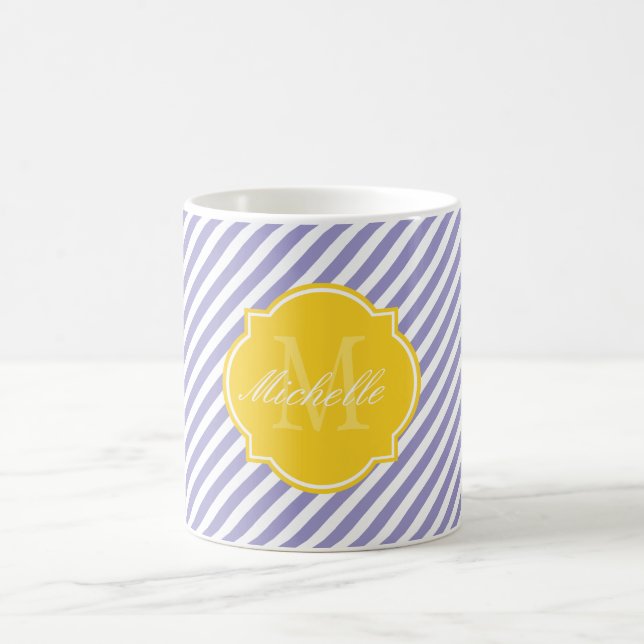 Caneca De Café Violet Tulip Stripe Monograma (Centro)