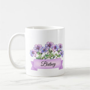 Caneca De Café Violeta Personalizada de Flor de Nascimento de Fev