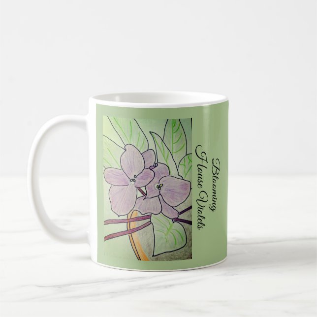 Caneca De Café Violetas Domésticas em Flor  (Esquerda)