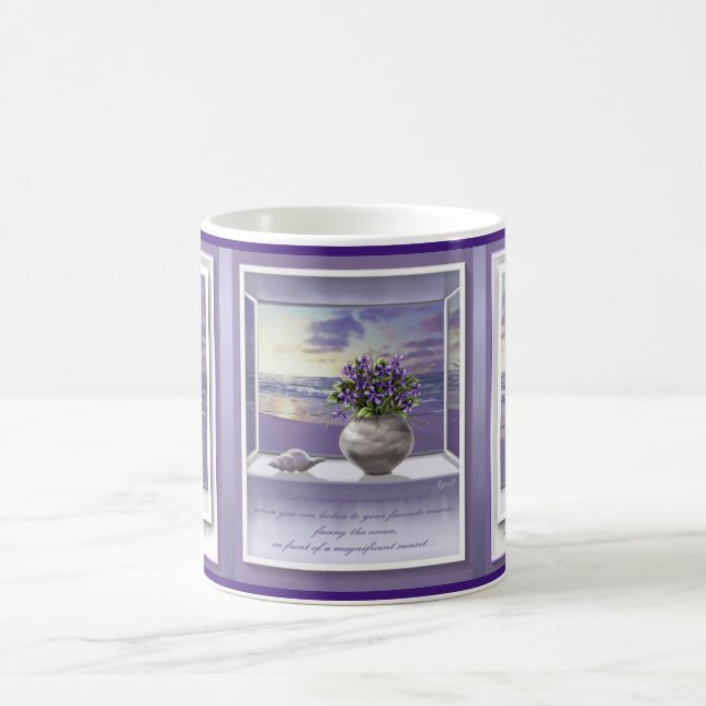 Caneca De Café violetas em vidro luar (Centro)