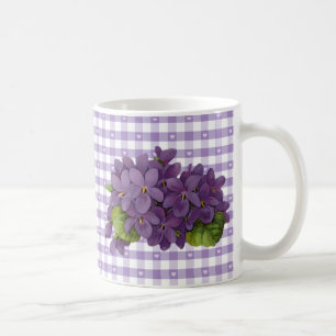 Caneca De Café Violetas Vintage em Gingham com Corações