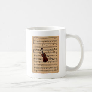 Caneca De Café Violin com Background de Música em Folha