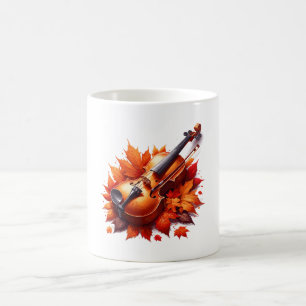 Caneca De Café Violino na cama de folhas