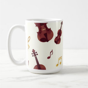 Caneca De Café Violinos Musicais Padrão Sem Costura