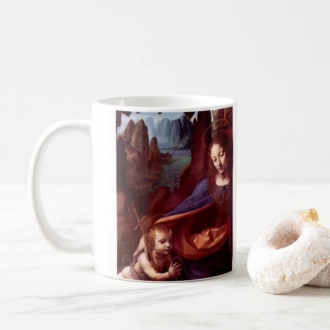 Caneca De Café Virgem das Rochas de Leonardo da Vinci (Com Donut)
