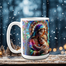 Caneca De Café Virgem Maria e Bebê Jesus Vidro Mantido