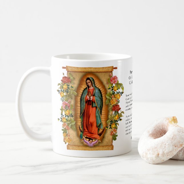 Caneca De Café Virgem Maria religiosa católica espanhola Guadalup (Com Donut)